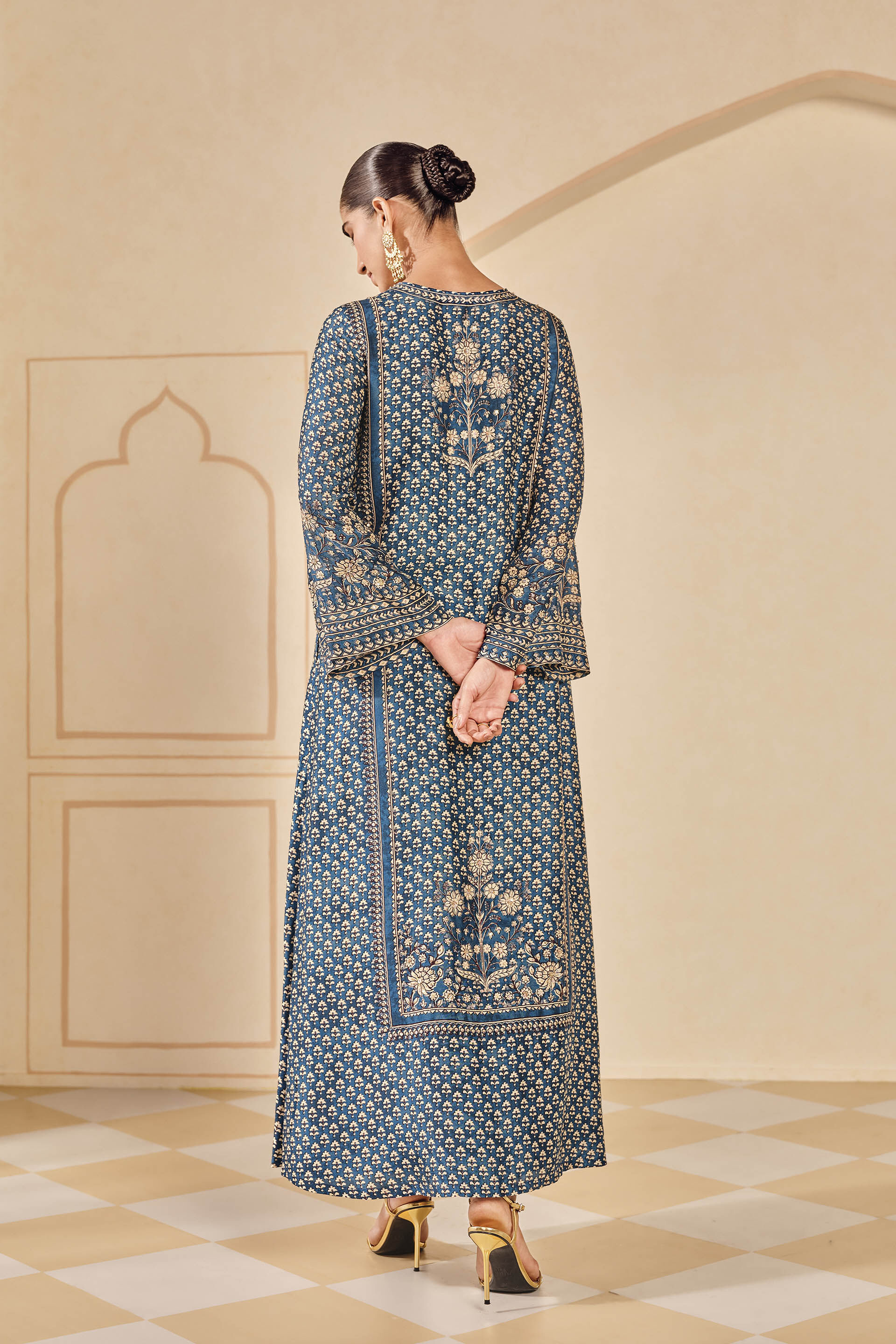 Nera Printed Silk Kaftan Blue